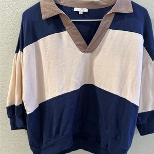 Z Supply Navy and Cream V-Neck Sweater